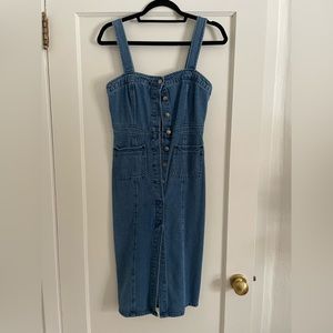 Denim overall dress with sweetheart neckline from BB Dakota